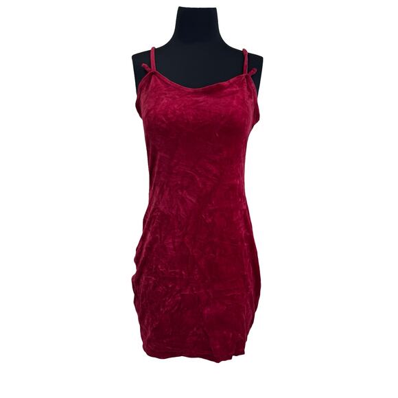 Vintage Red Velvet Mini Dress – Paris Blues 80s Spaghetti Strap Bodycon - Picture 2 of 16